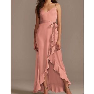 Spaghetti strap crepe ruffle dress. David’s bridal. Color desert coral. Size 18.